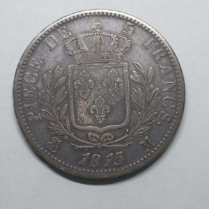 5 FRANCS 1815M LOUIS XVIII COM CARIMBO KM#702.9
