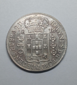960 REIS 1818R 3B BRAS SEM TRAÇO SOBRE 8 REALES