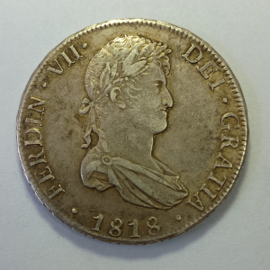BOLIVIA 8 REALES 1818 POTOSI P.J KM#84 FERD VII