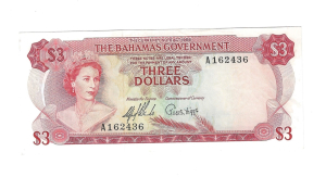 BAHAMAS 3 DOLLARES 1965 P19A