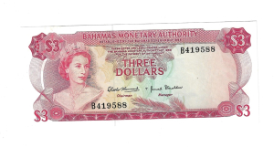 BAHAMAS 3 DOLLARES 1968 P28