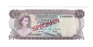 BAHAMAS ½ DOLLARES 1968 P26 SPECIMEN