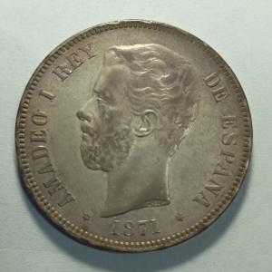 ESPANHA 5 PESETAS 1871 KM#666