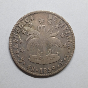 4 SOLES 1859 F,J KM#123,3 BOLIVIA
