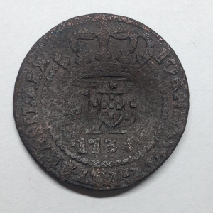 C042 X REIS 1735 SL COM CARIMBO ESCUDETE REVERSO INVERTIDO DATA ENTRE PONTOS 45 PEROLAS