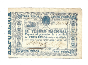PARAGUAY 1865 3 PESOS PIK23
