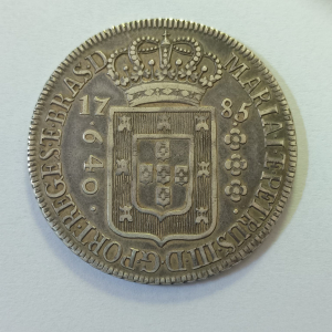 640 REIS 1785 1A 2º TIPO COROA ALTA DATA EMENDADA 1780