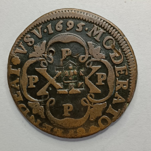 XX REIS 1695 PPPP COM CARIMBO ESCUDETE REVERSO INVERTIDO